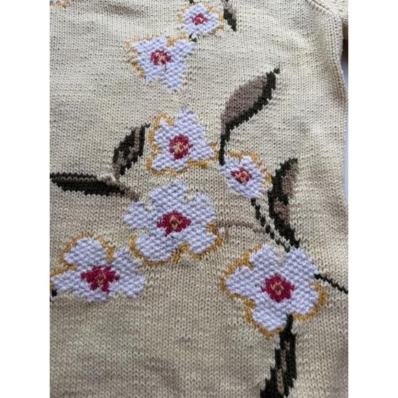 Adrienne Vittadini Cottagecore Sweater Yellow Sz S Floral Embroidered Knit VNeck - Picture 4 of 9